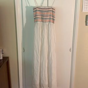white colorful dress. midi length. size small